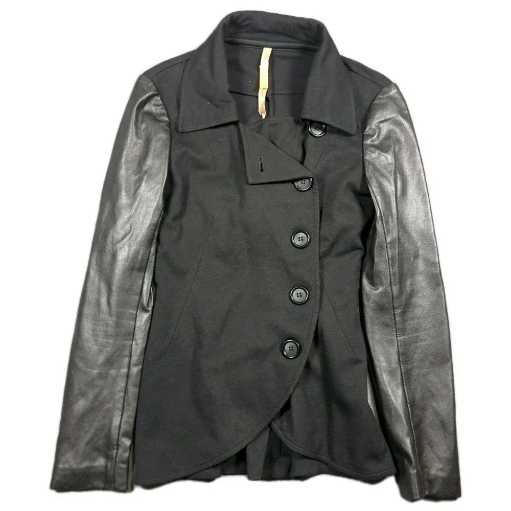 Bailey 44 Jacket Wrap Motorcycle Black 5-Button Faux Leather Women XS - Picture 1 of 9